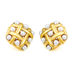 Woven Gold & Pearl Lattice Stud Earrings