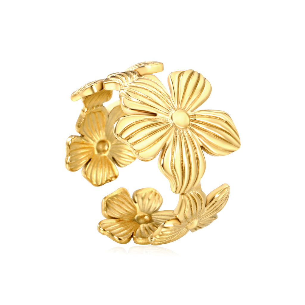 Floral Adjustable Ring - 18k Gold Plated Stainless Steel