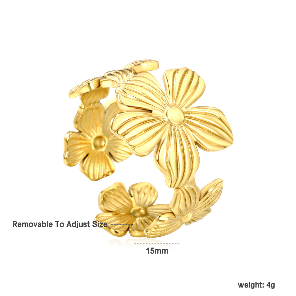 Floral Adjustable Ring - 18k Gold Plated Stainless Steel