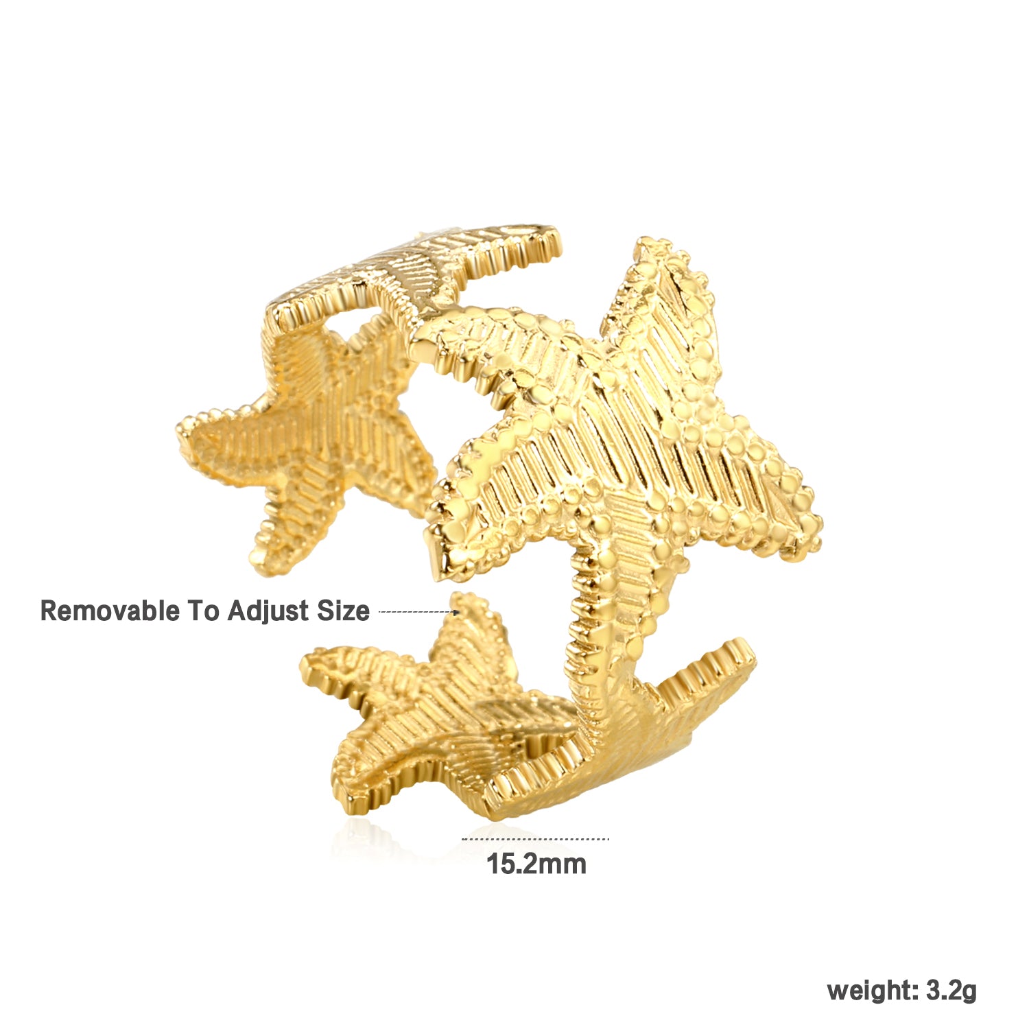Starfish Adjustable Ring - 18k Gold Plated Stainless Steel