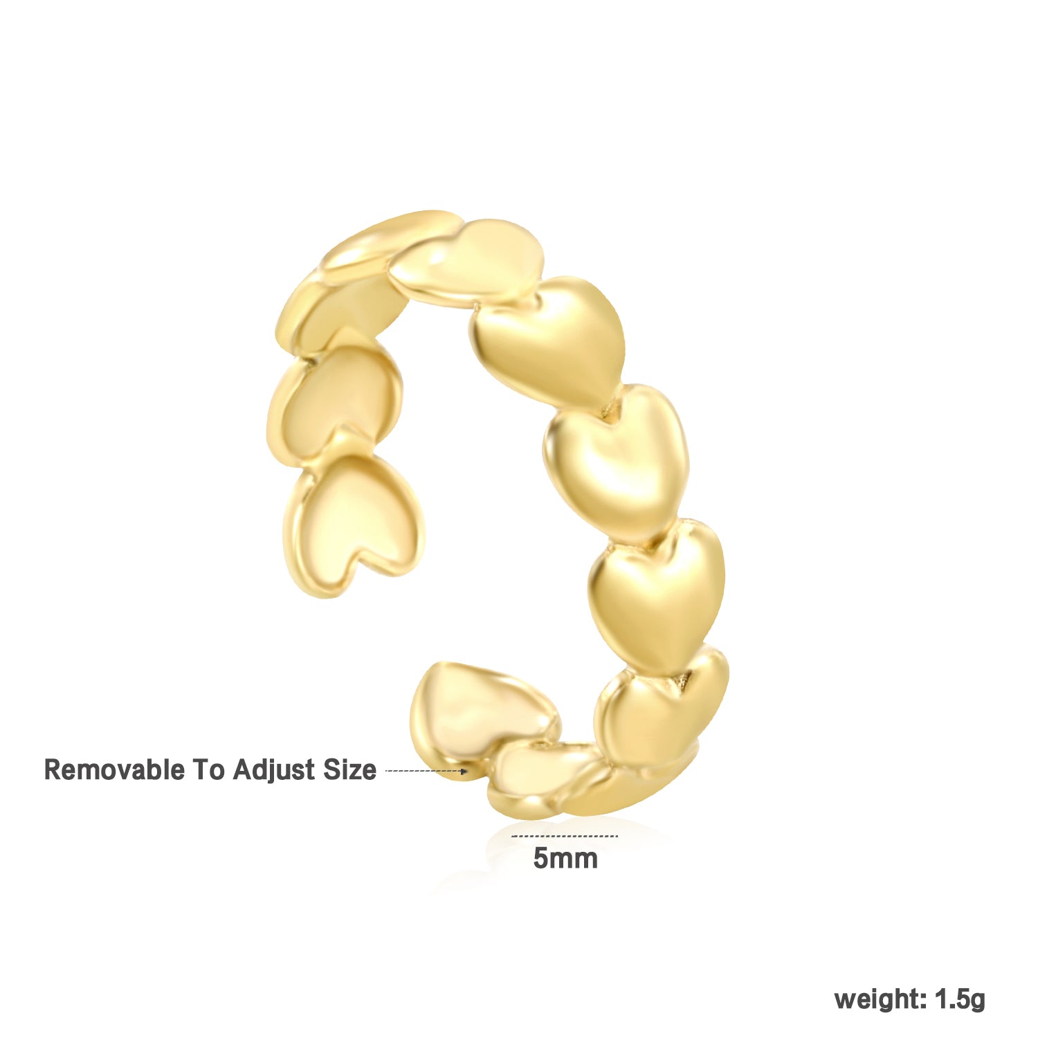 Dainty Gold Multi-Heart Adjustable Ring