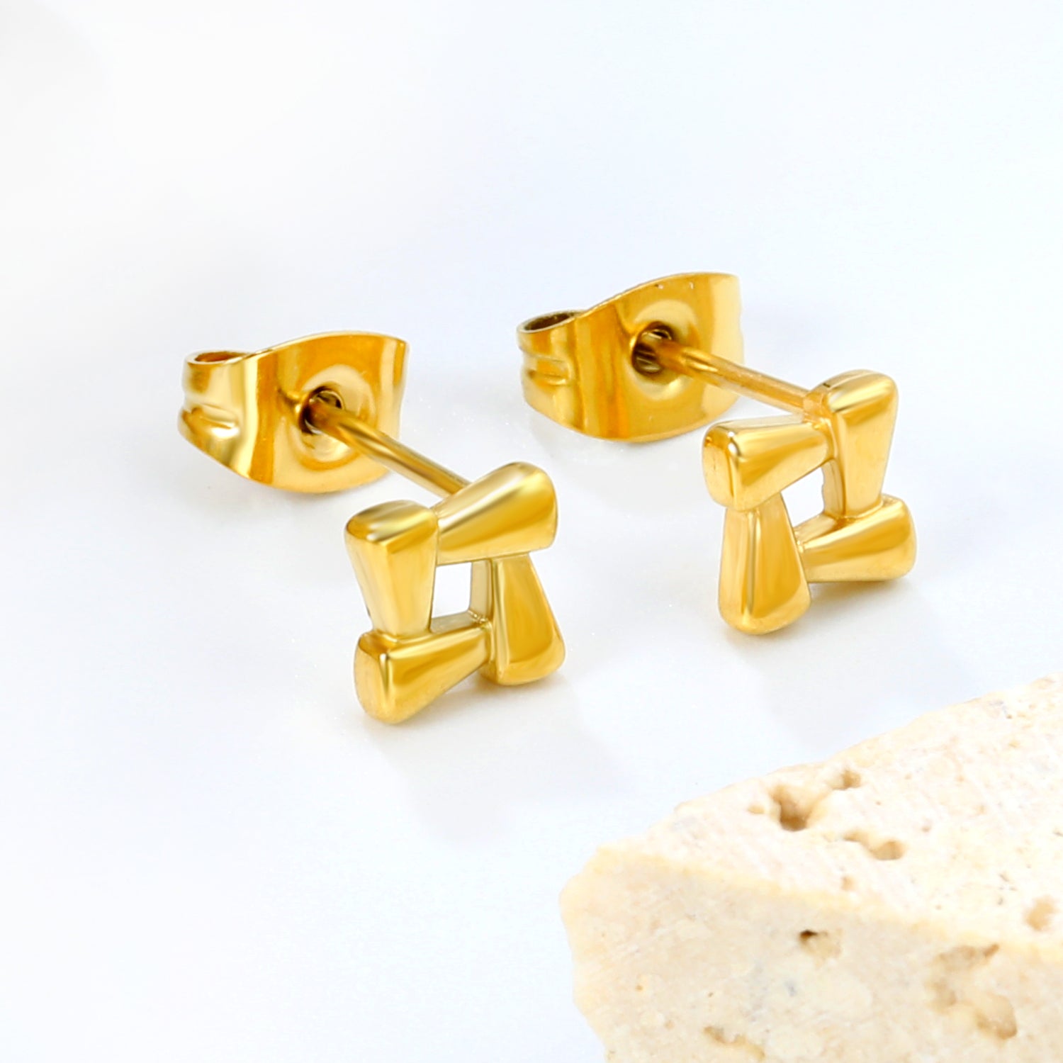Gold Woven Geometric Stud Earrings