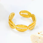 Linked Cowrie Shell Gold Adjustable Ring