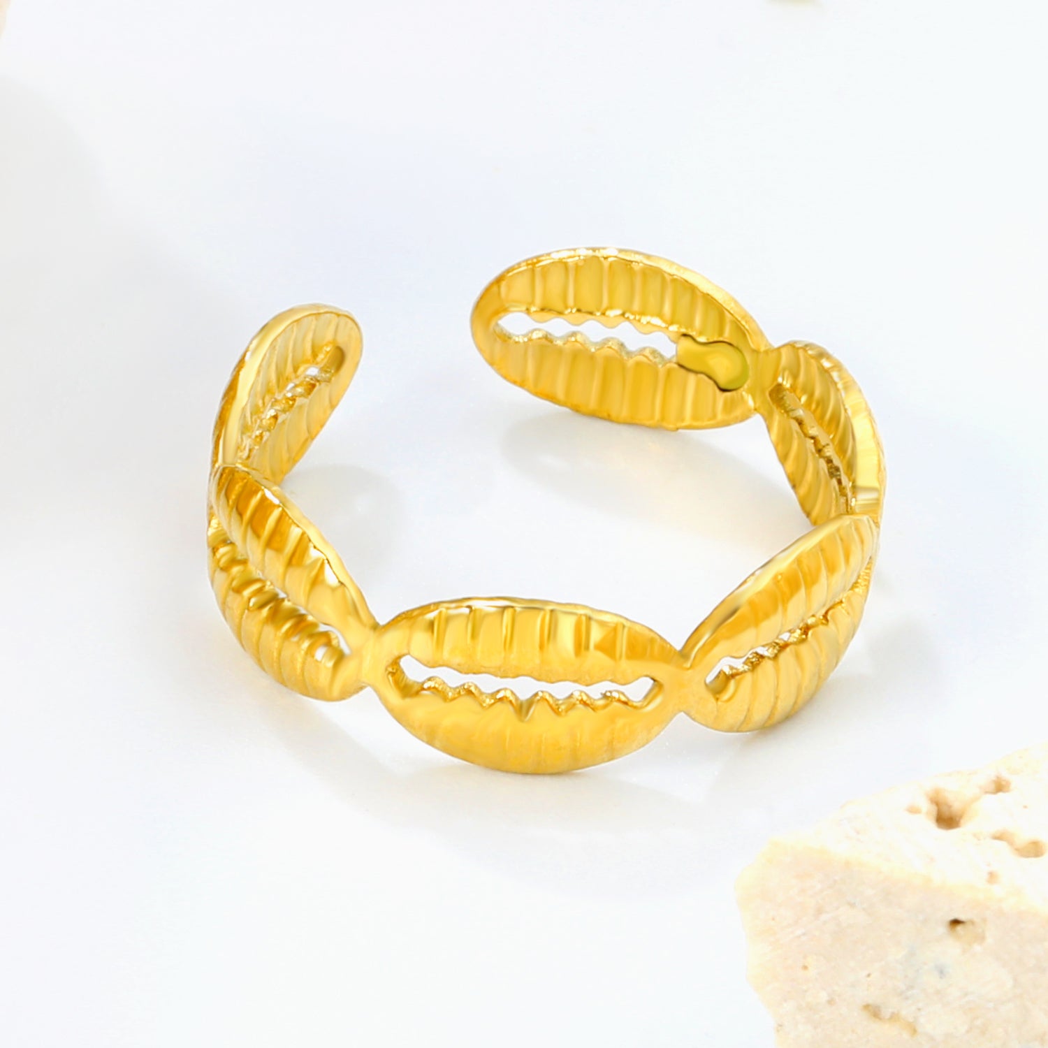 Linked Cowrie Shell Gold Adjustable Ring
