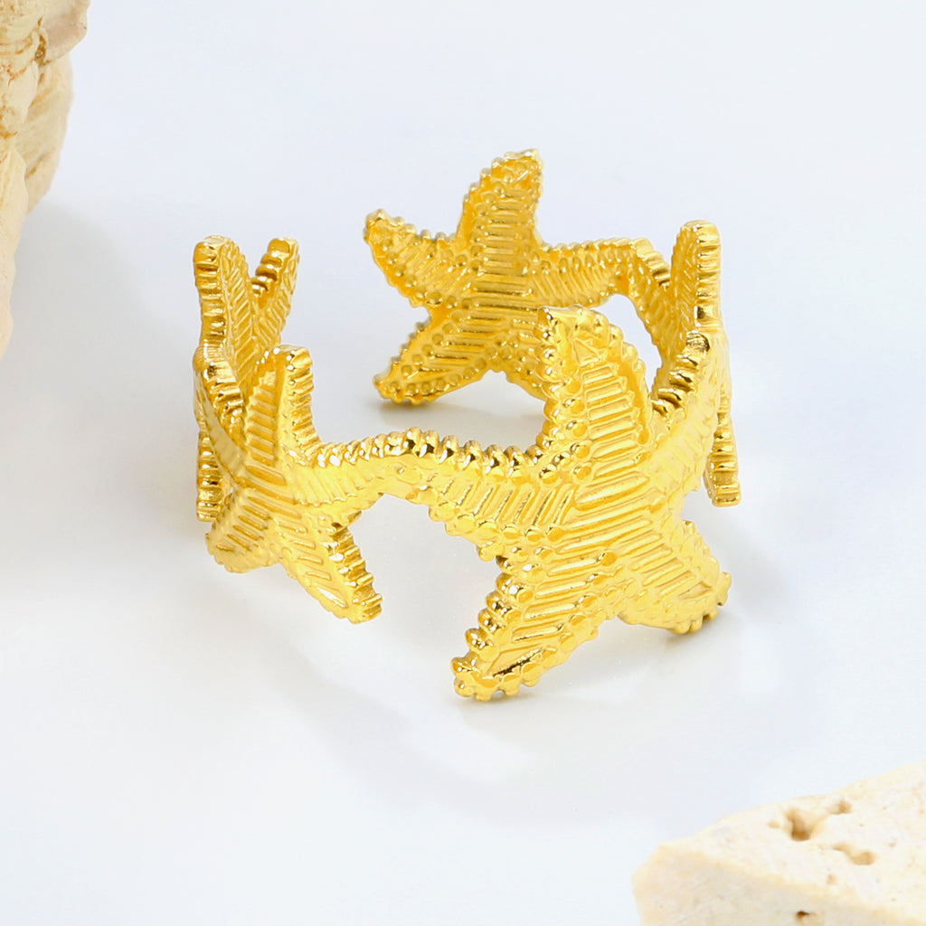Starfish Adjustable Ring - 18k Gold Plated Stainless Steel