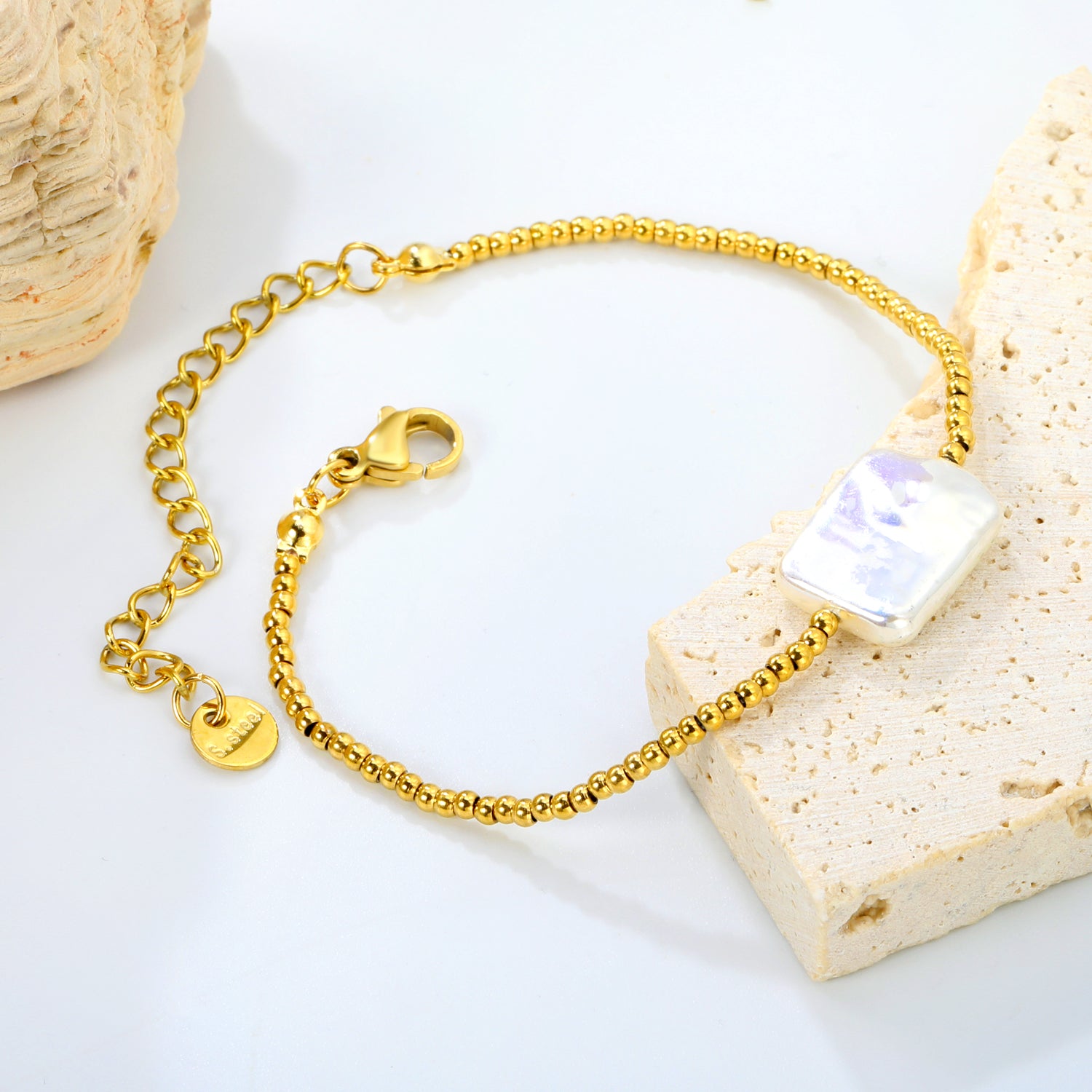 18K Gold Plated Baroque Pearl & Gold Bead Bracelet | Waterproof
