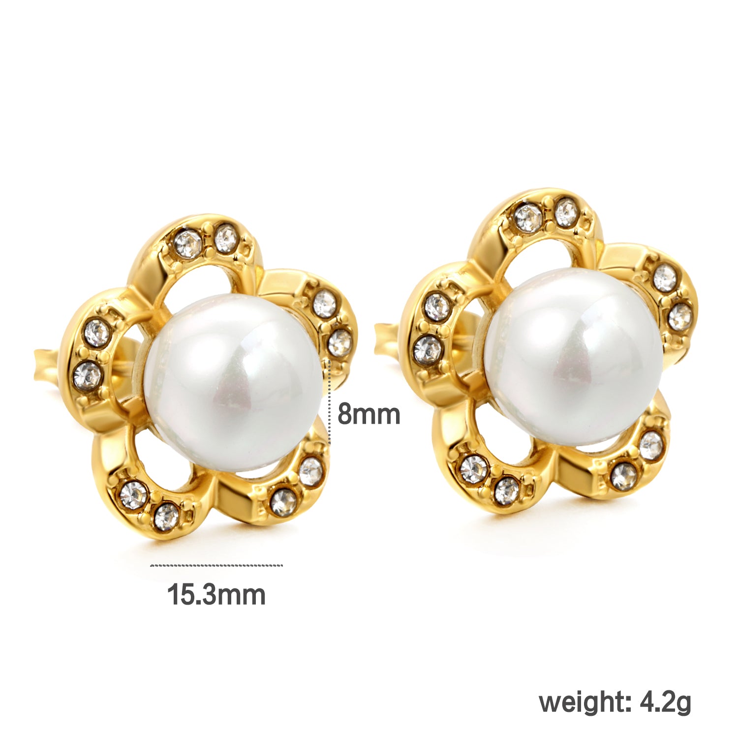 Crystal Pearl Flower Stud Earrings