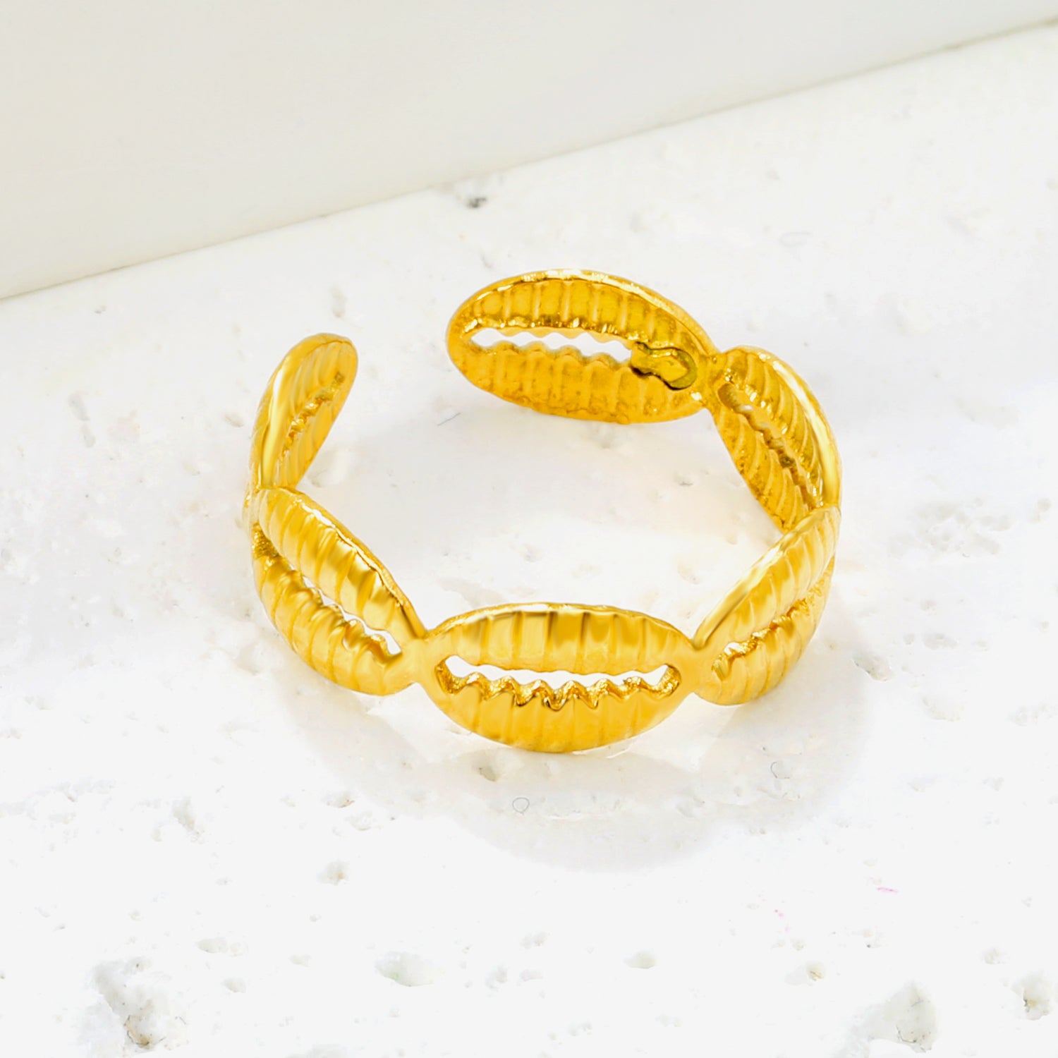 Linked Cowrie Shell Gold Adjustable Ring