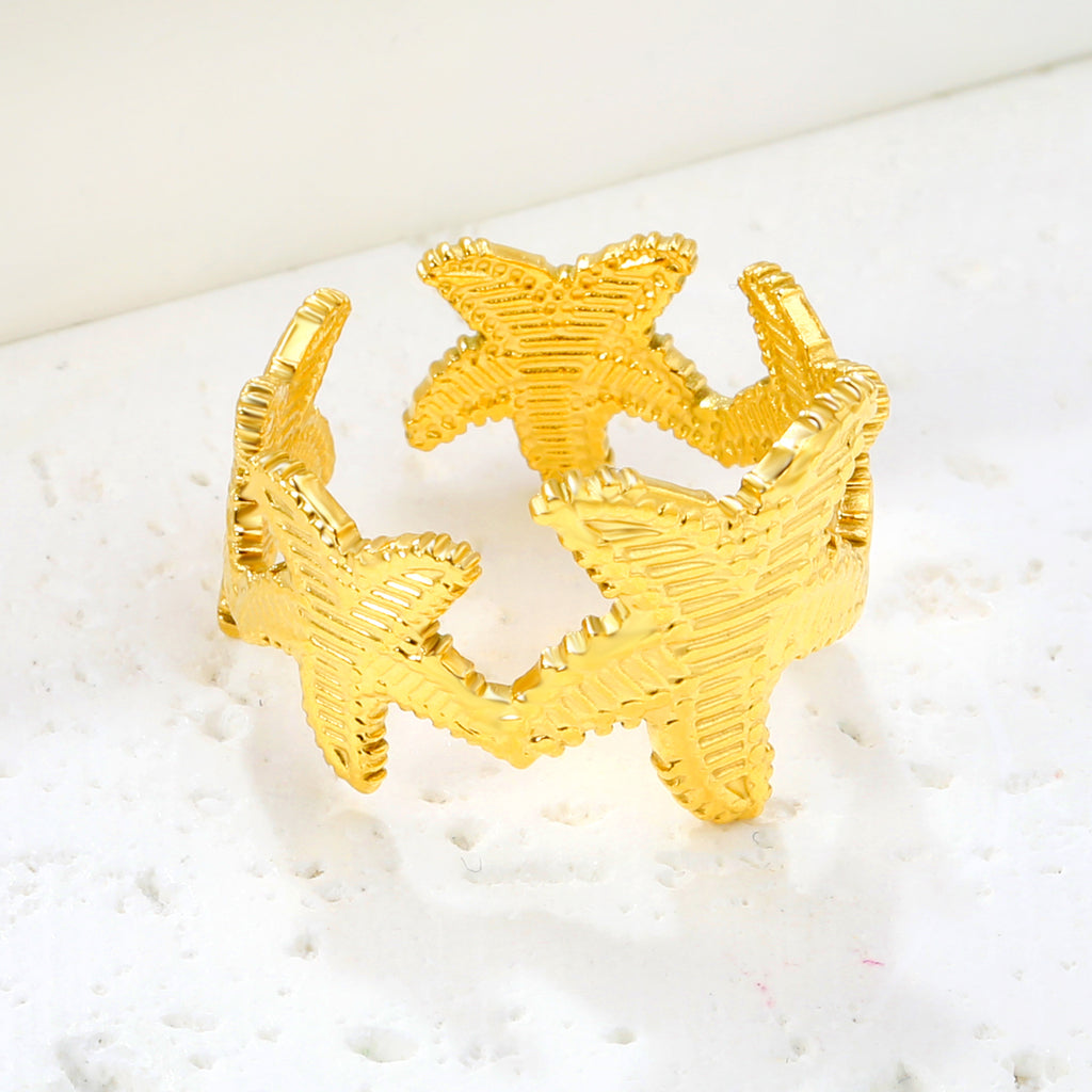 Starfish Adjustable Ring - 18k Gold Plated Stainless Steel