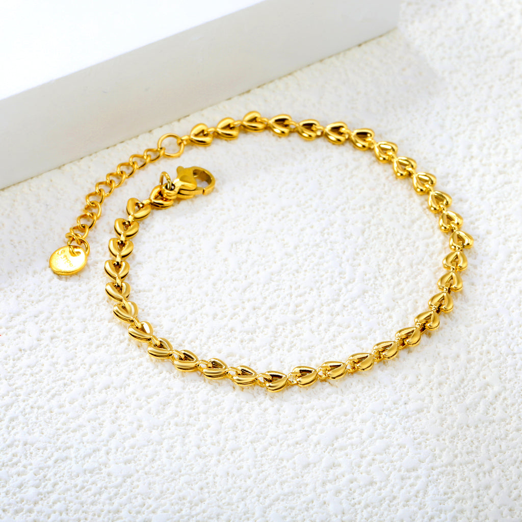 Dainty Gold Heart Link Chain Bracelet