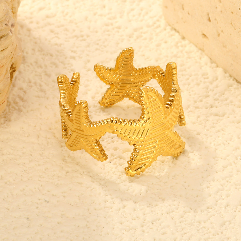 Starfish Adjustable Ring - 18k Gold Plated Stainless Steel