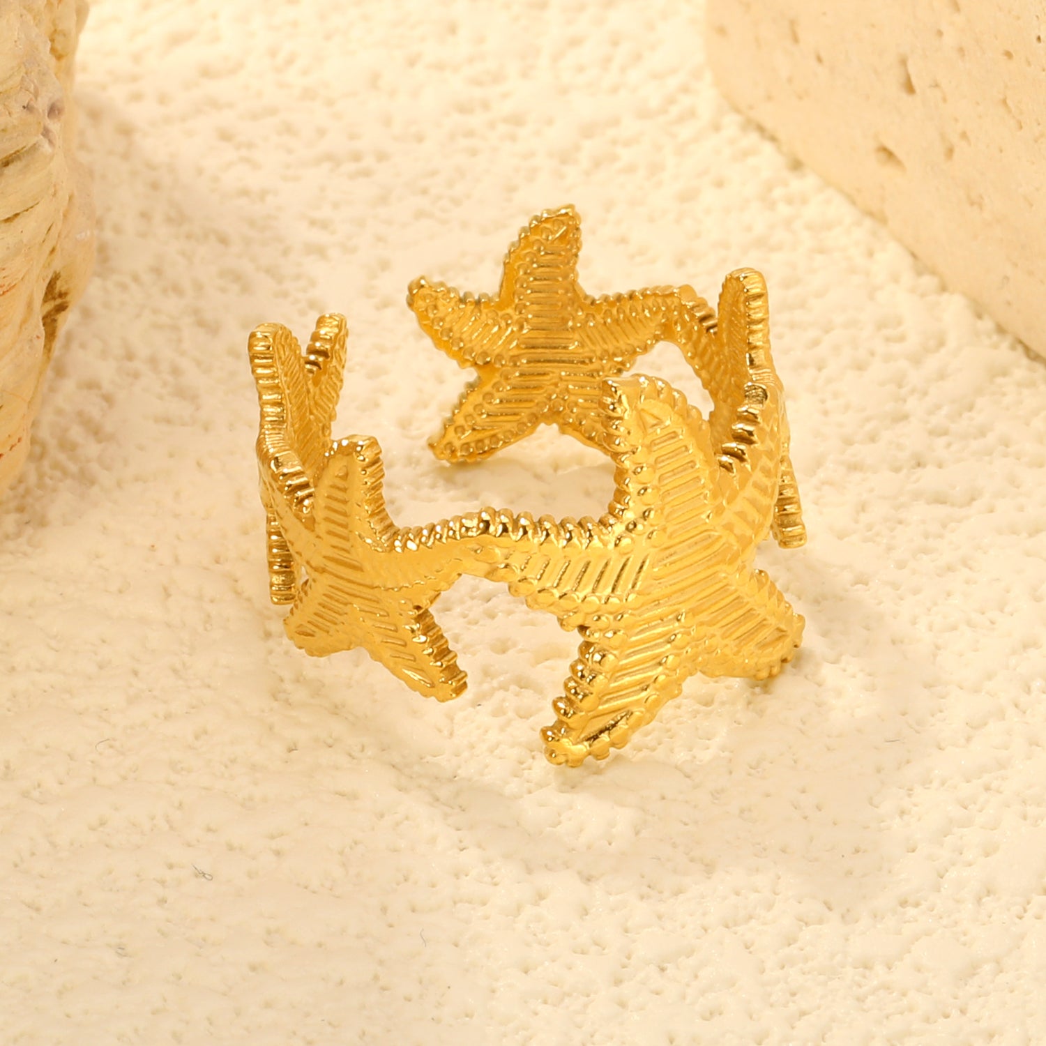 Starfish Adjustable Ring - 18k Gold Plated Stainless Steel