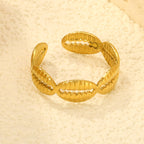 Linked Cowrie Shell Gold Adjustable Ring