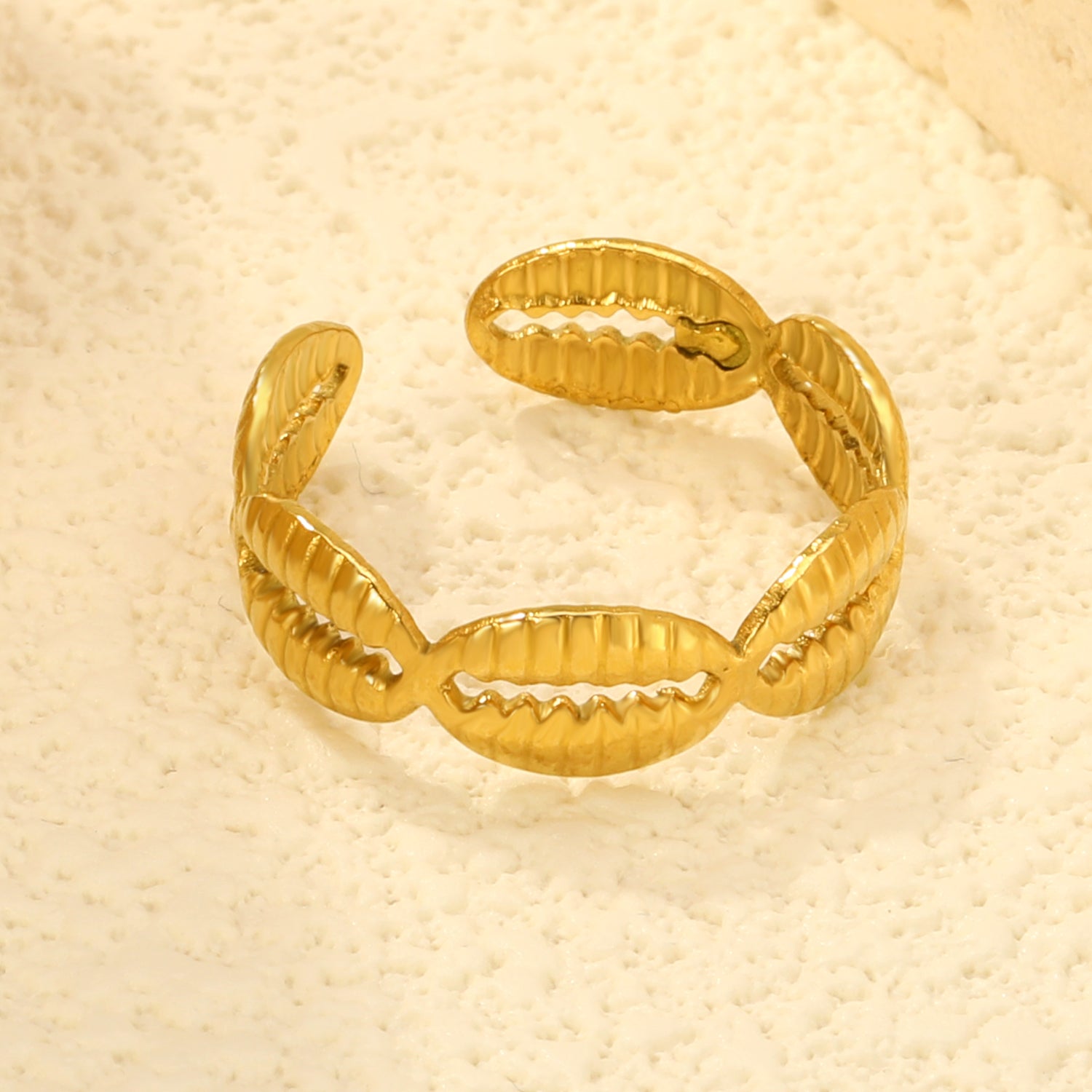 Linked Cowrie Shell Gold Adjustable Ring