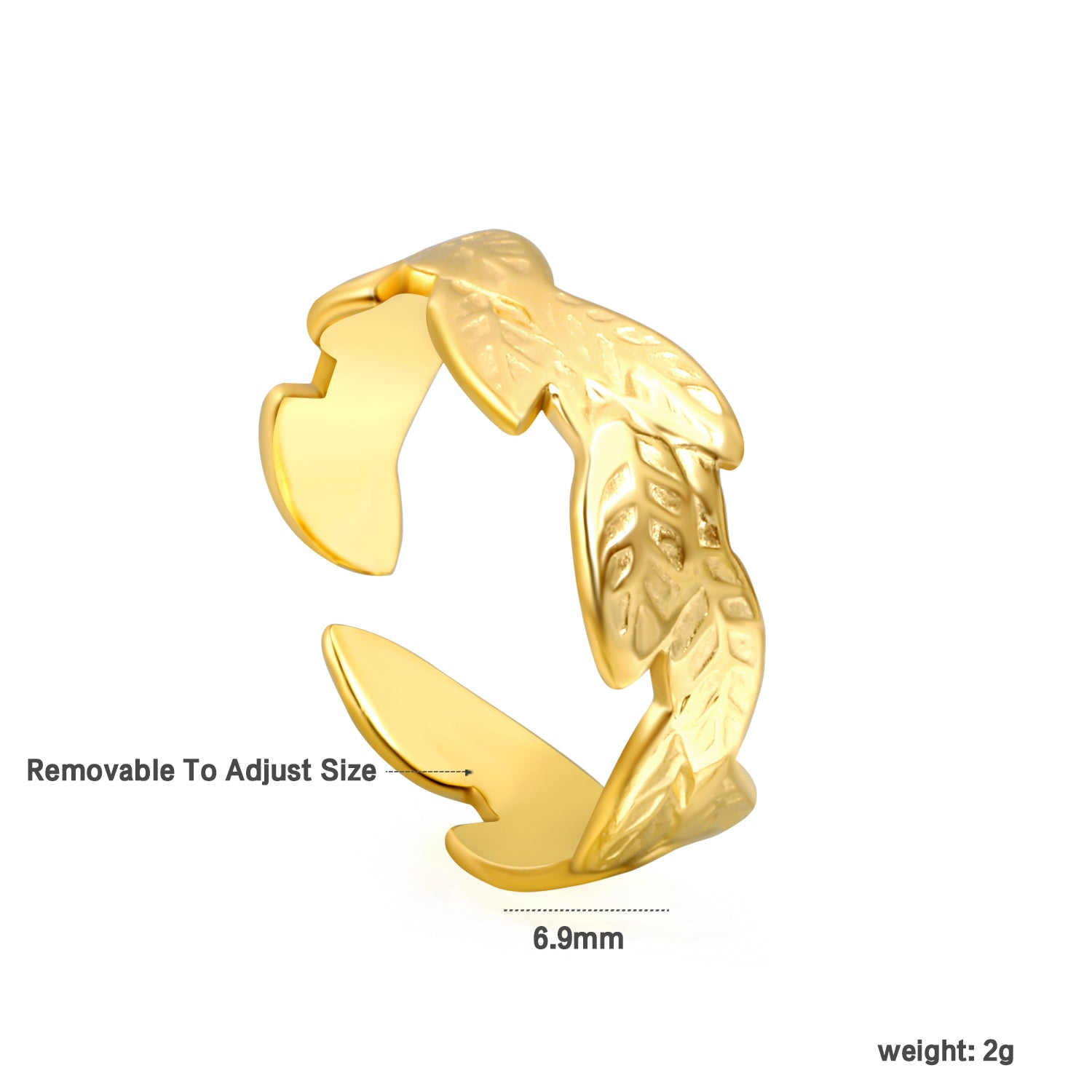 Elazo 18k Gold Plated Leaf Design Adjustable Ring for Women | Anti-Tarnish & Waterproof Stainless Steel Jewelry