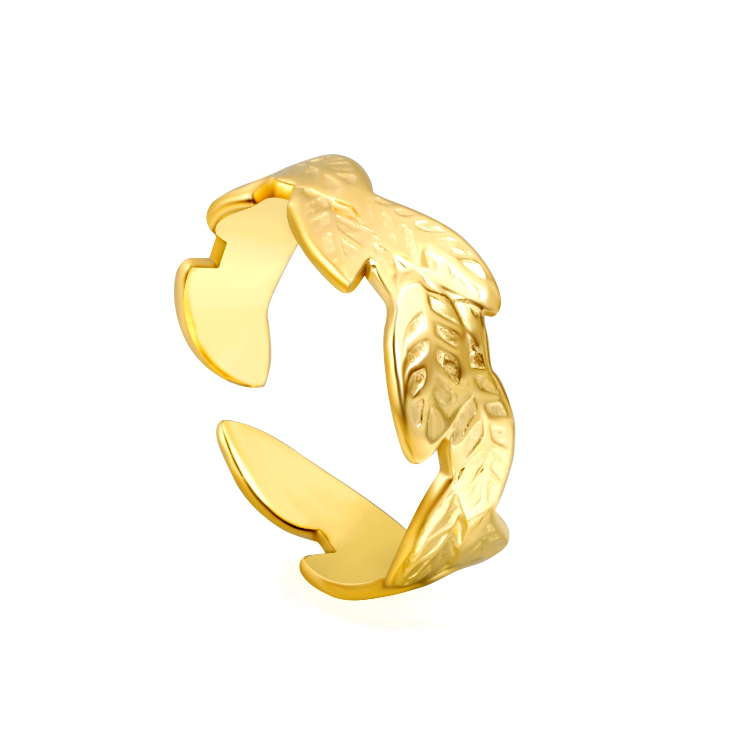 Elazo 18k Gold Plated Leaf Design Adjustable Ring for Women | Anti-Tarnish & Waterproof Stainless Steel Jewelry