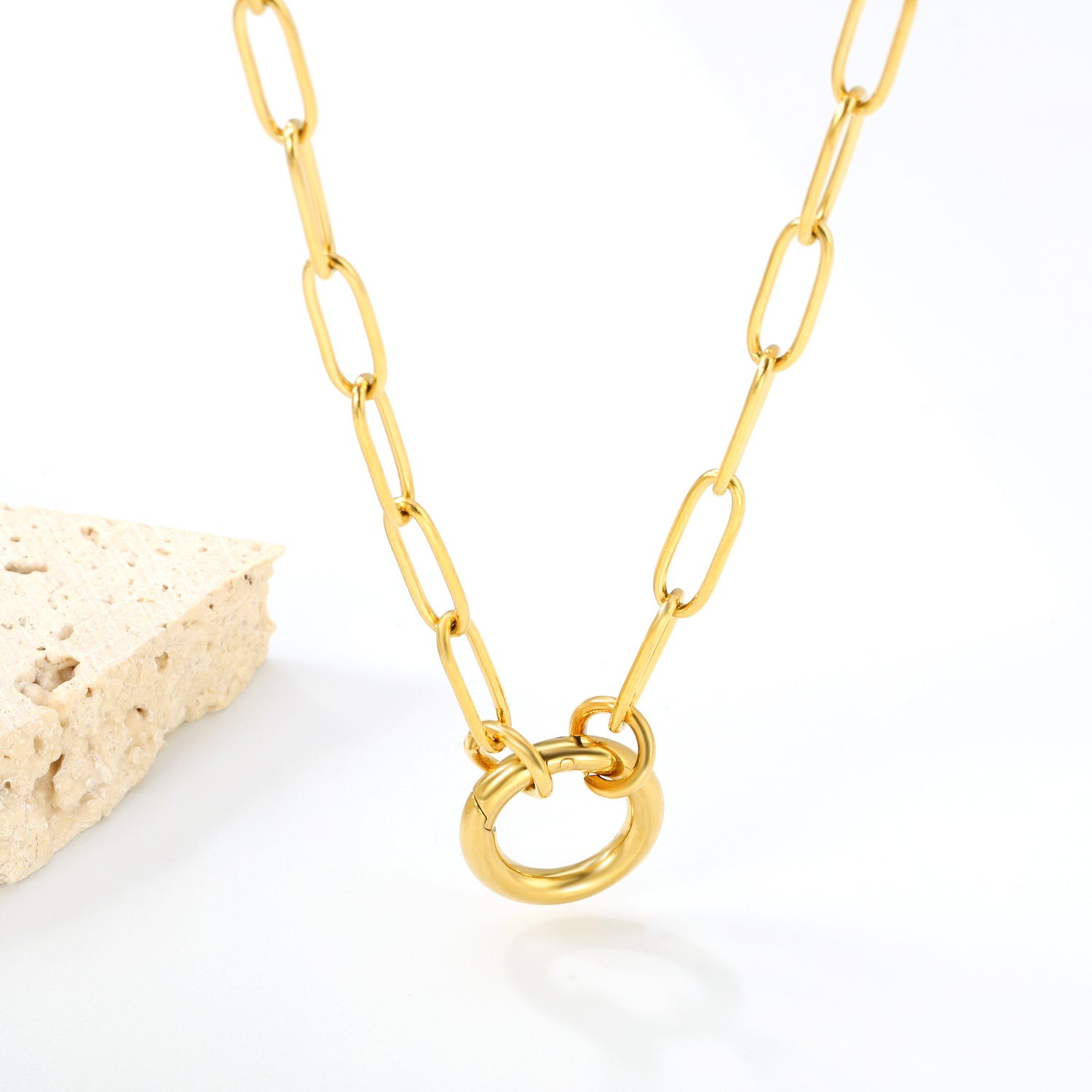 Gold Paperclip Chain Necklace with Toggle Clasp