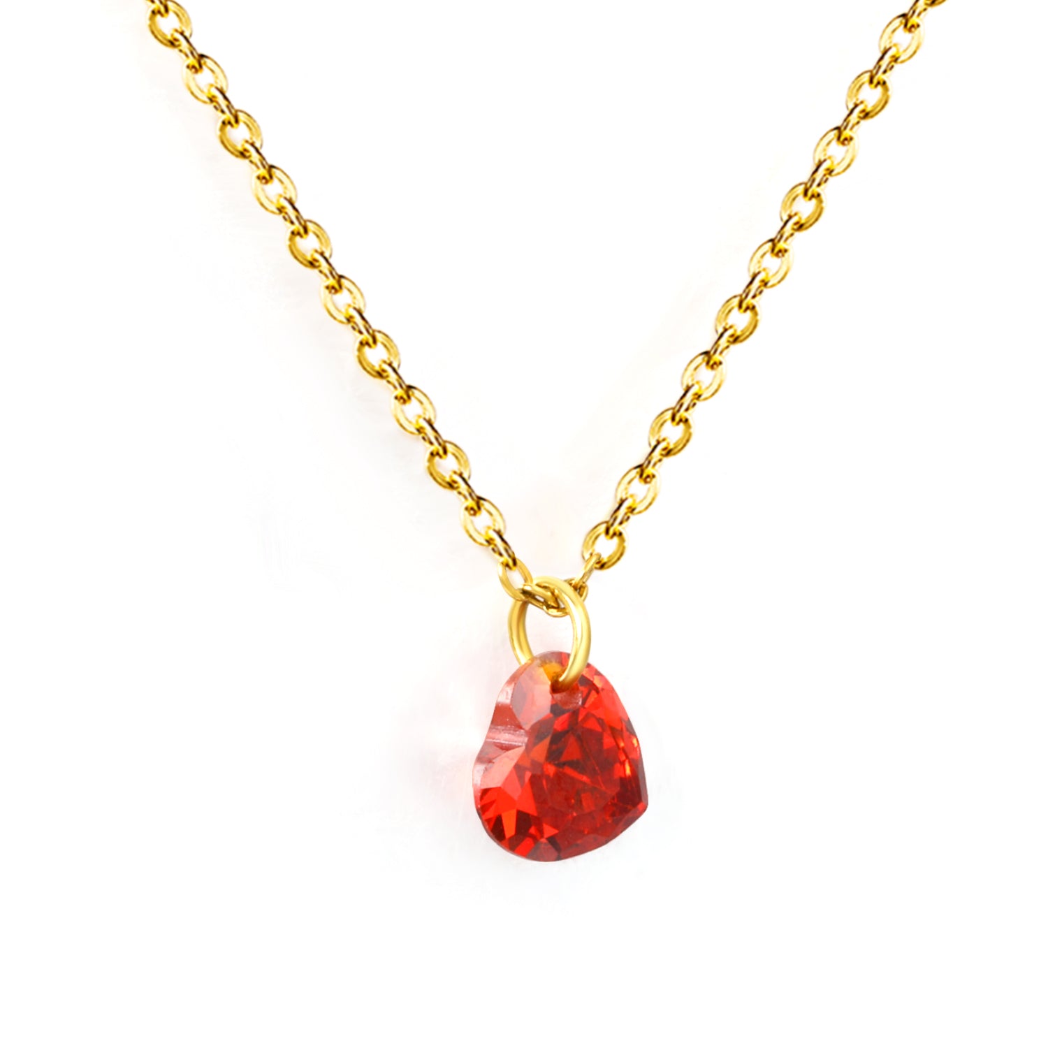 Red Heart Crystal Pendant Necklace - 18k Gold Plated Stainless Steel