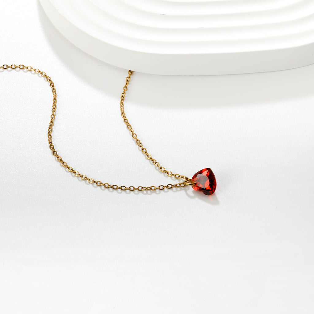 Red Heart Crystal Pendant Necklace - 18k Gold Plated Stainless Steel