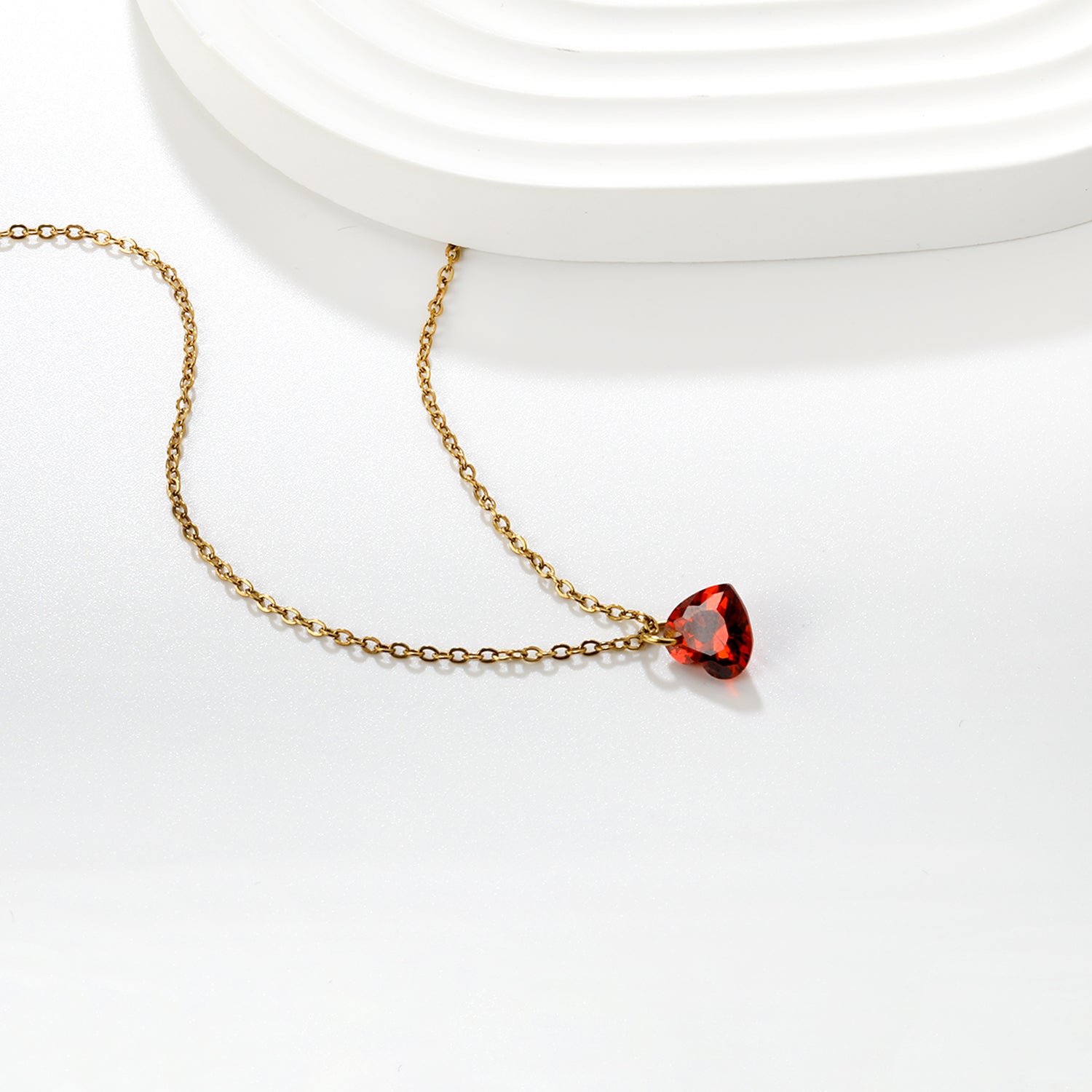 Red Heart Crystal Pendant Necklace - 18k Gold Plated Stainless Steel