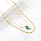 Layered Green Gemstone Leaf Cluster Necklace