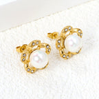 Crystal Pearl Flower Stud Earrings