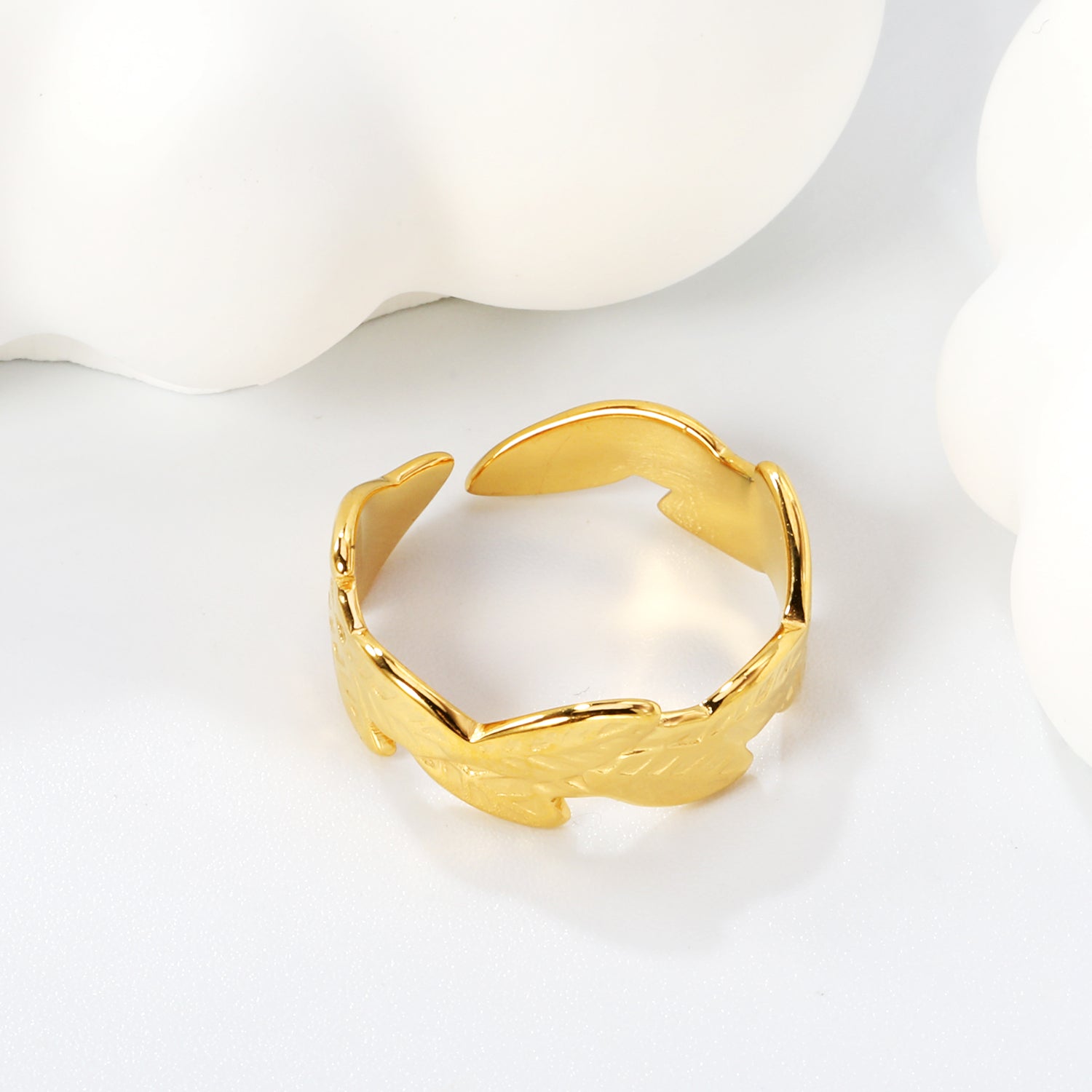 Elazo 18k Gold Plated Leaf Design Adjustable Ring for Women | Anti-Tarnish & Waterproof Stainless Steel Jewelry