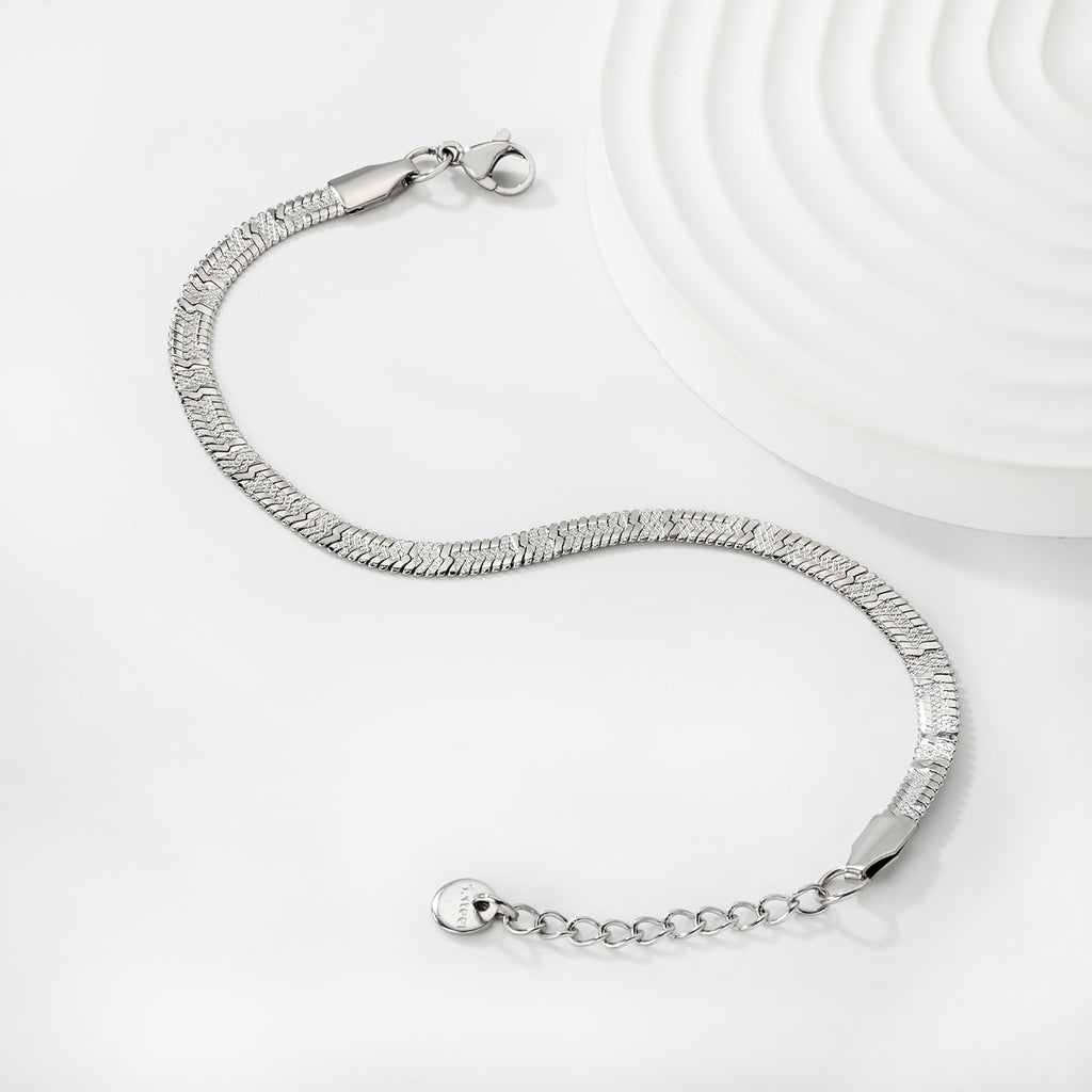 Silver Herringbone Bracelet - Anti-Tarnish Stainless Steel