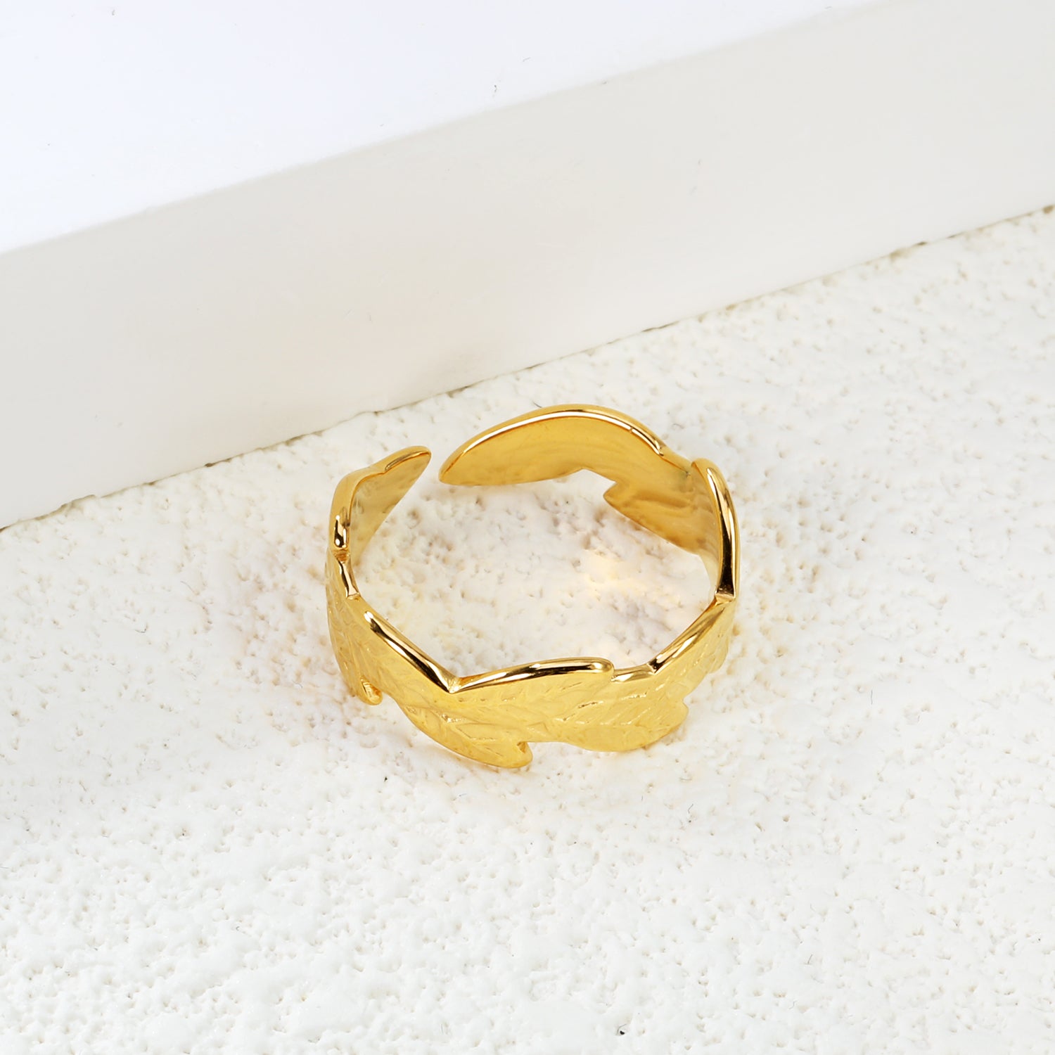 Elazo 18k Gold Plated Leaf Design Adjustable Ring for Women | Anti-Tarnish & Waterproof Stainless Steel Jewelry