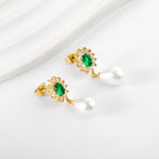 Emerald Green & Pearl Drop Earrings
