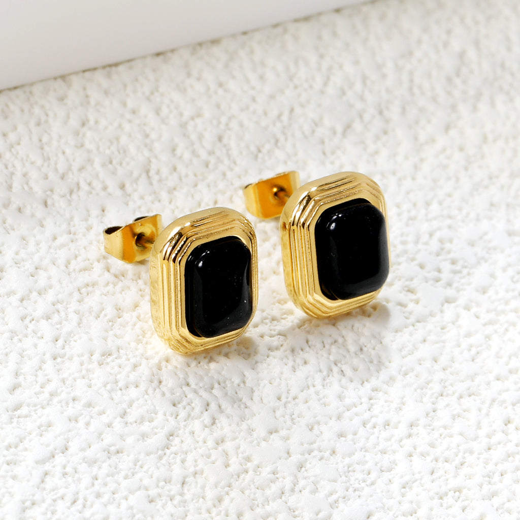 18K Gold Plated Vintage Black & Gold Stud Earrings | Waterproof | ELAZO