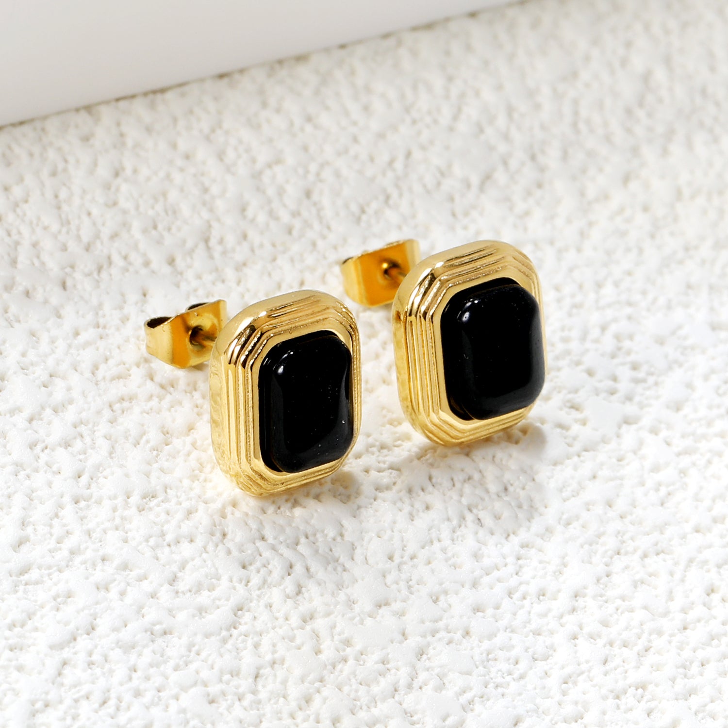 18K Gold Plated Vintage Black & Gold Stud Earrings | Waterproof | ELAZO