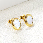 Oval Mother of Pearl Gold Stud Earrings