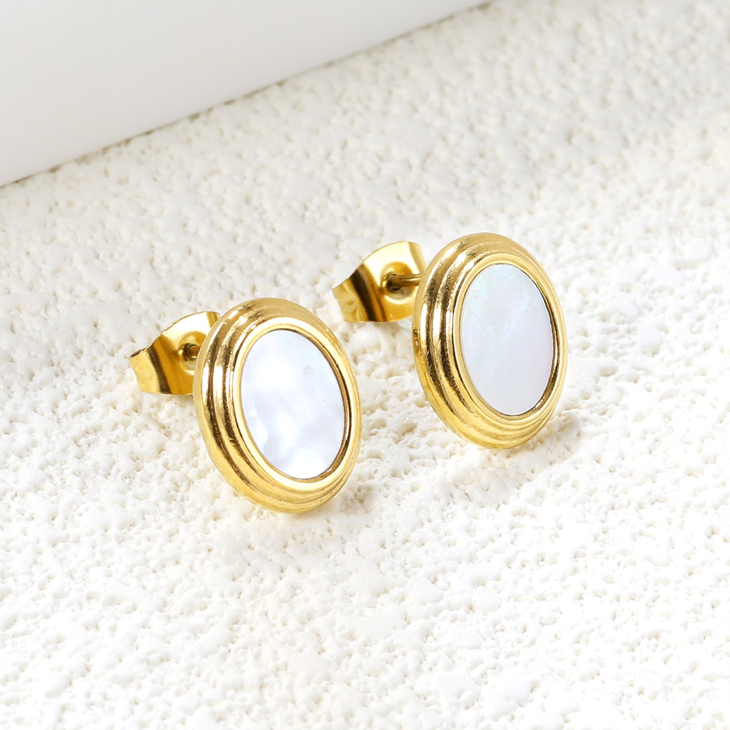 Oval Mother of Pearl Gold Stud Earrings