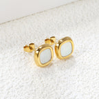 Minimalist White & Gold Square Stud Earrings