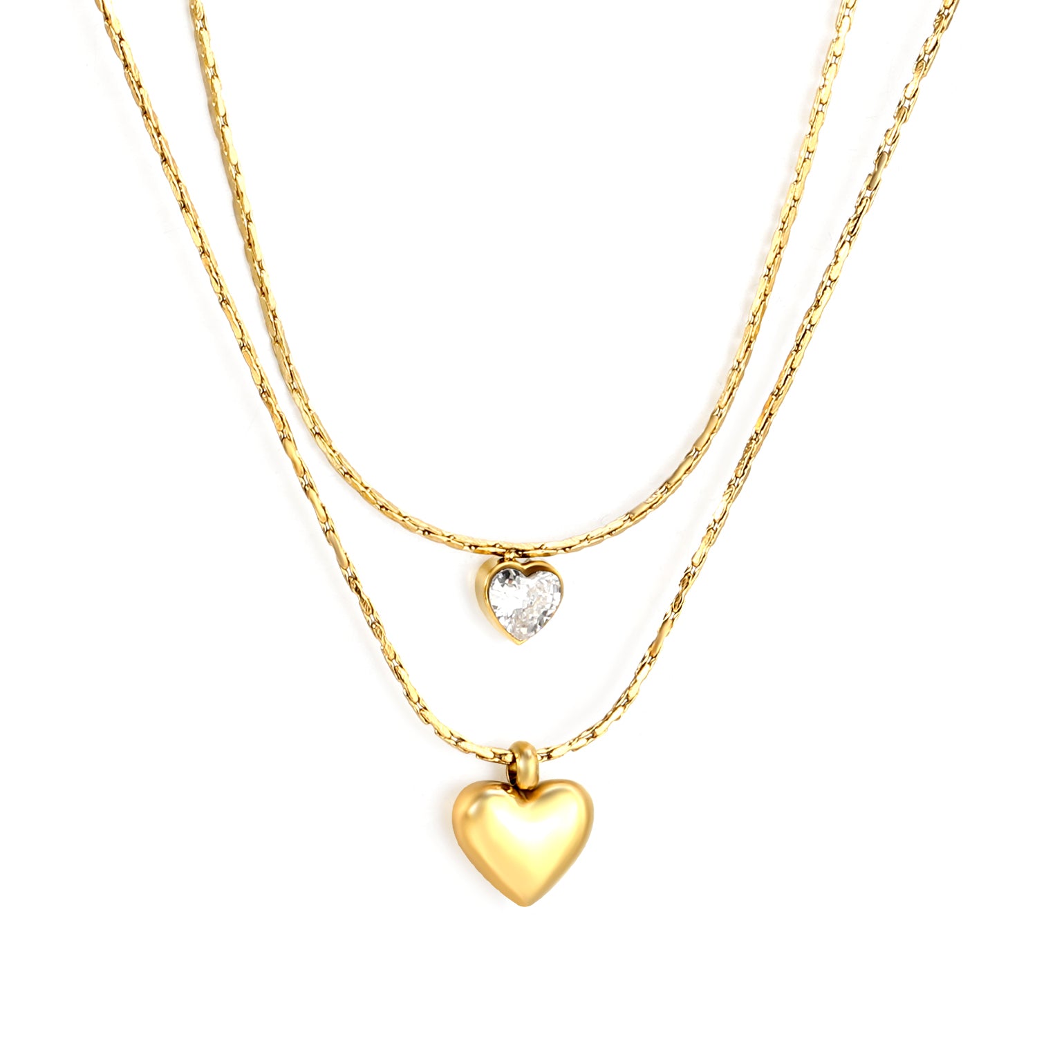Layered Double Heart Pendant Necklace