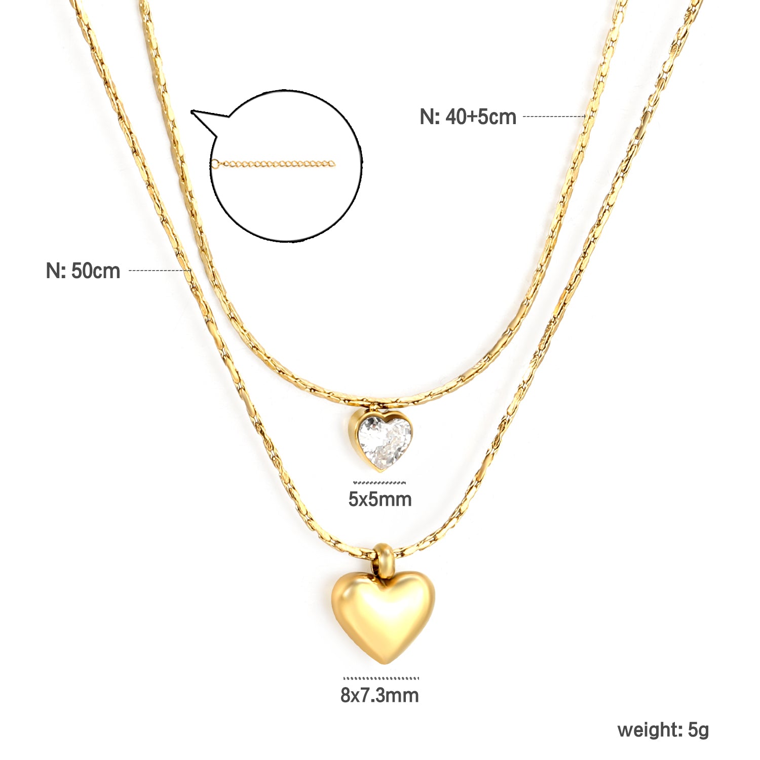 Layered Double Heart Pendant Necklace