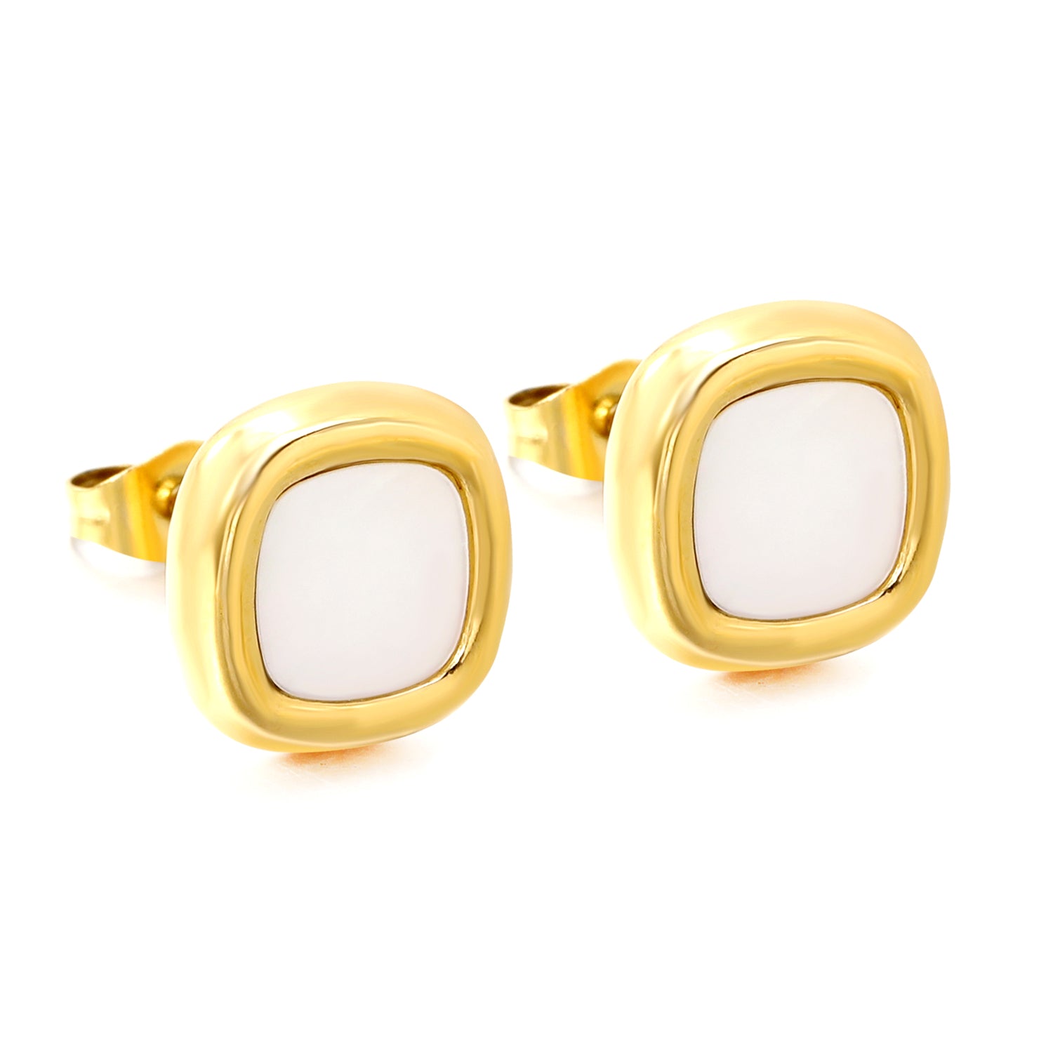 Minimalist White & Gold Square Stud Earrings