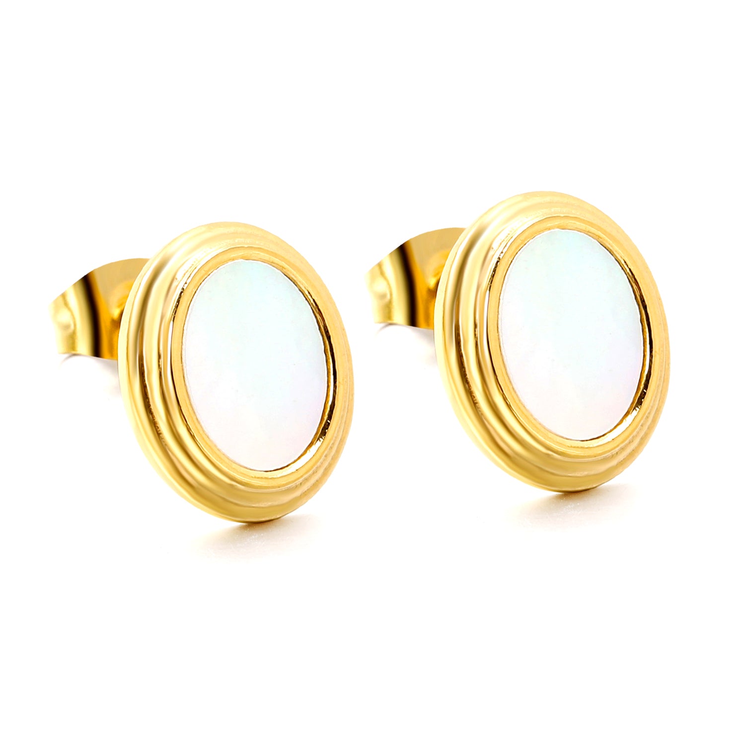 Oval Mother of Pearl Gold Stud Earrings