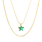 Layered Green Crystal Flower Necklace