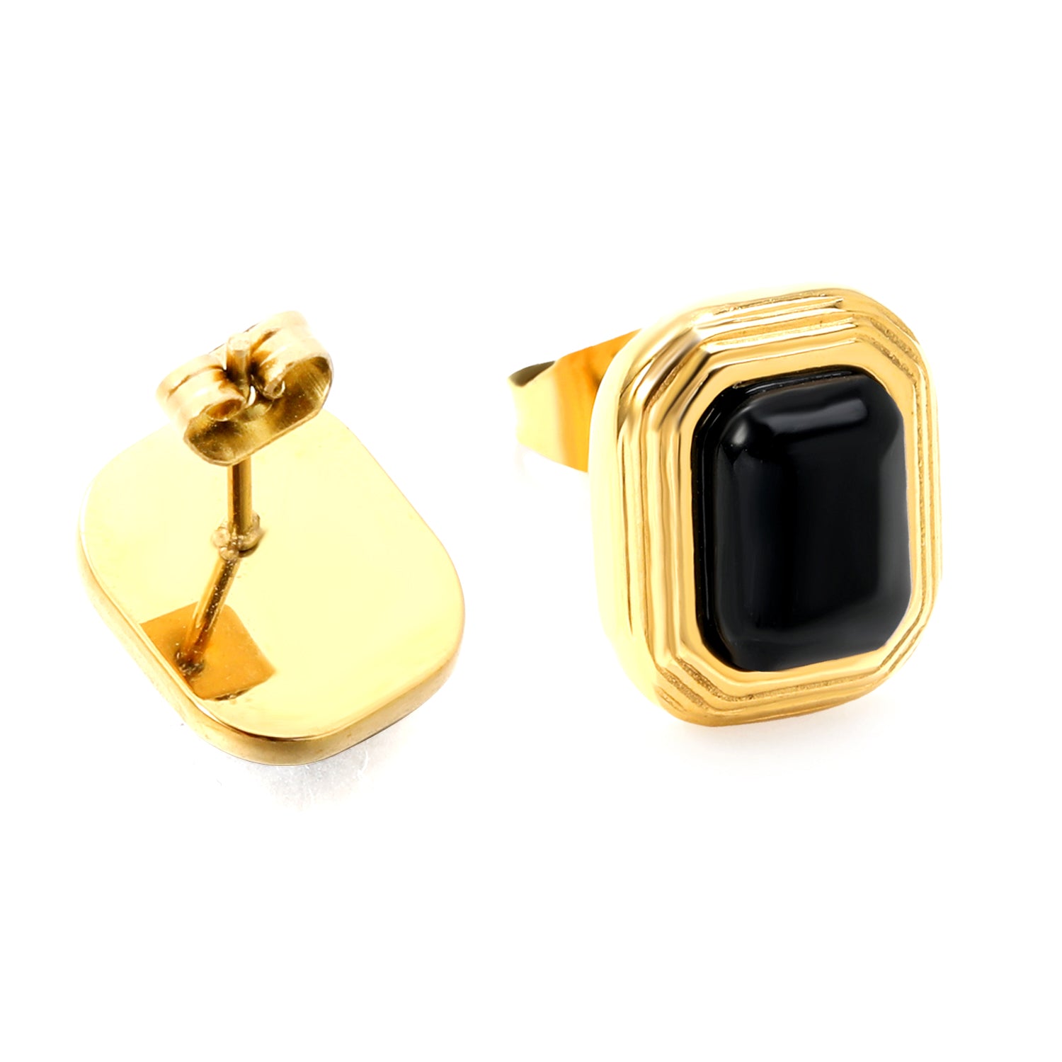 18K Gold Plated Vintage Black & Gold Stud Earrings | Waterproof | ELAZO