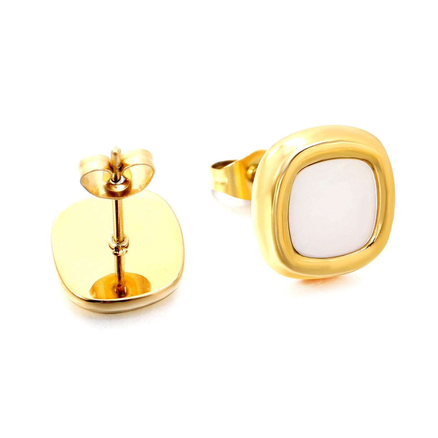 Minimalist White & Gold Square Stud Earrings