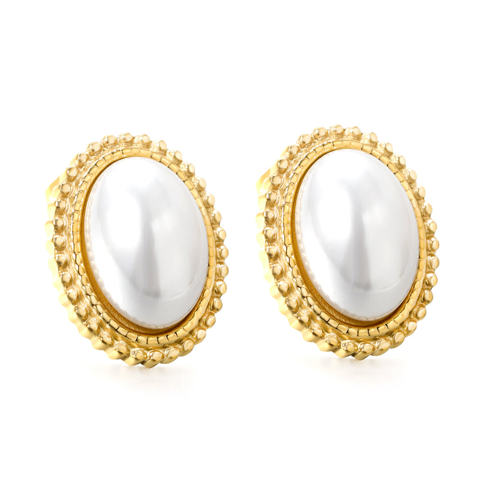 Vintage-Style Oval Pearl Stud Earrings