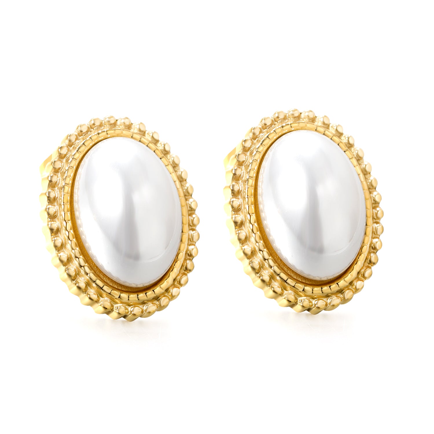 Vintage-Style Oval Pearl Stud Earrings
