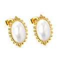 18K Gold Plated Ornate Bezel Pearl Stud Earrings | Waterproof | ELAZO