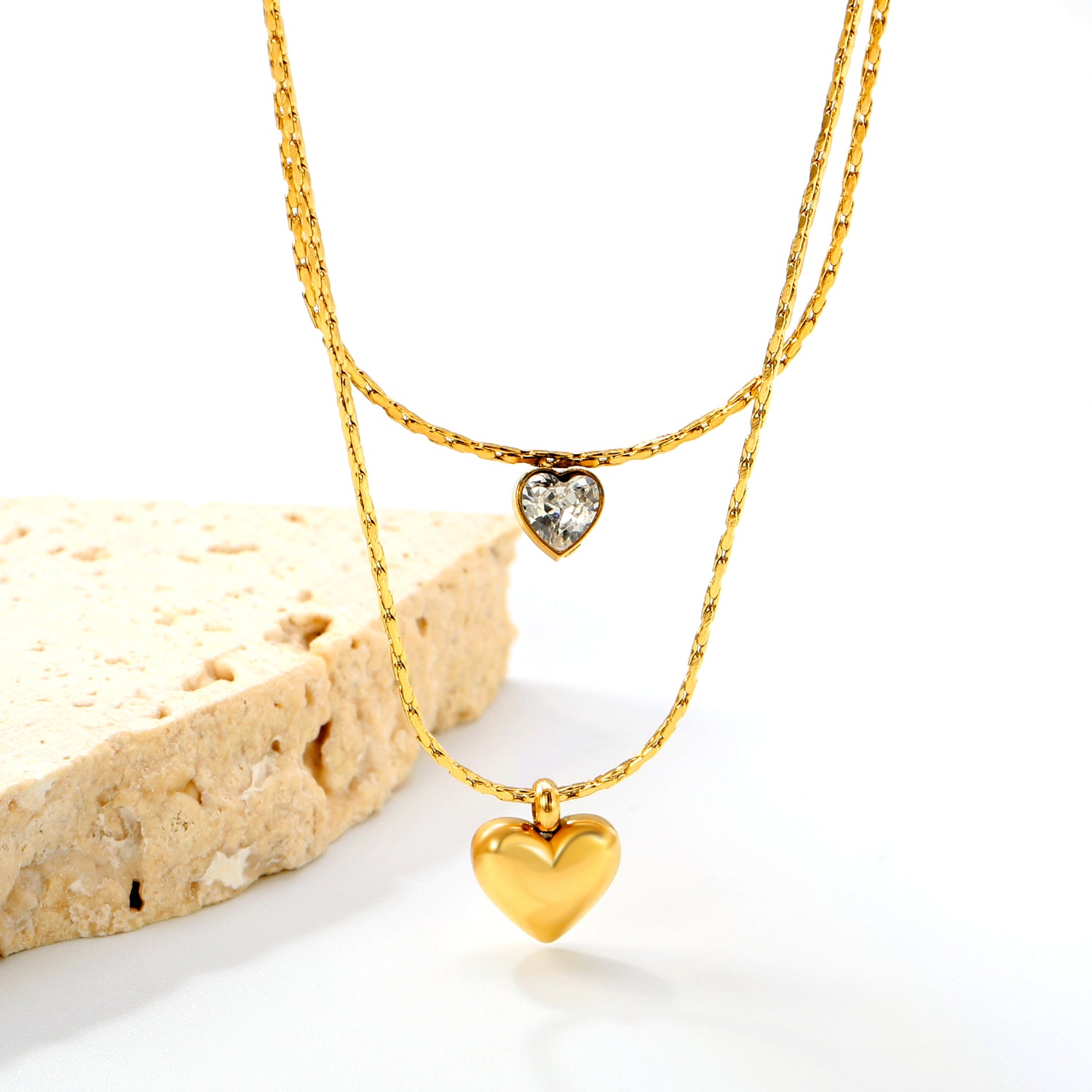 Layered Double Heart Pendant Necklace