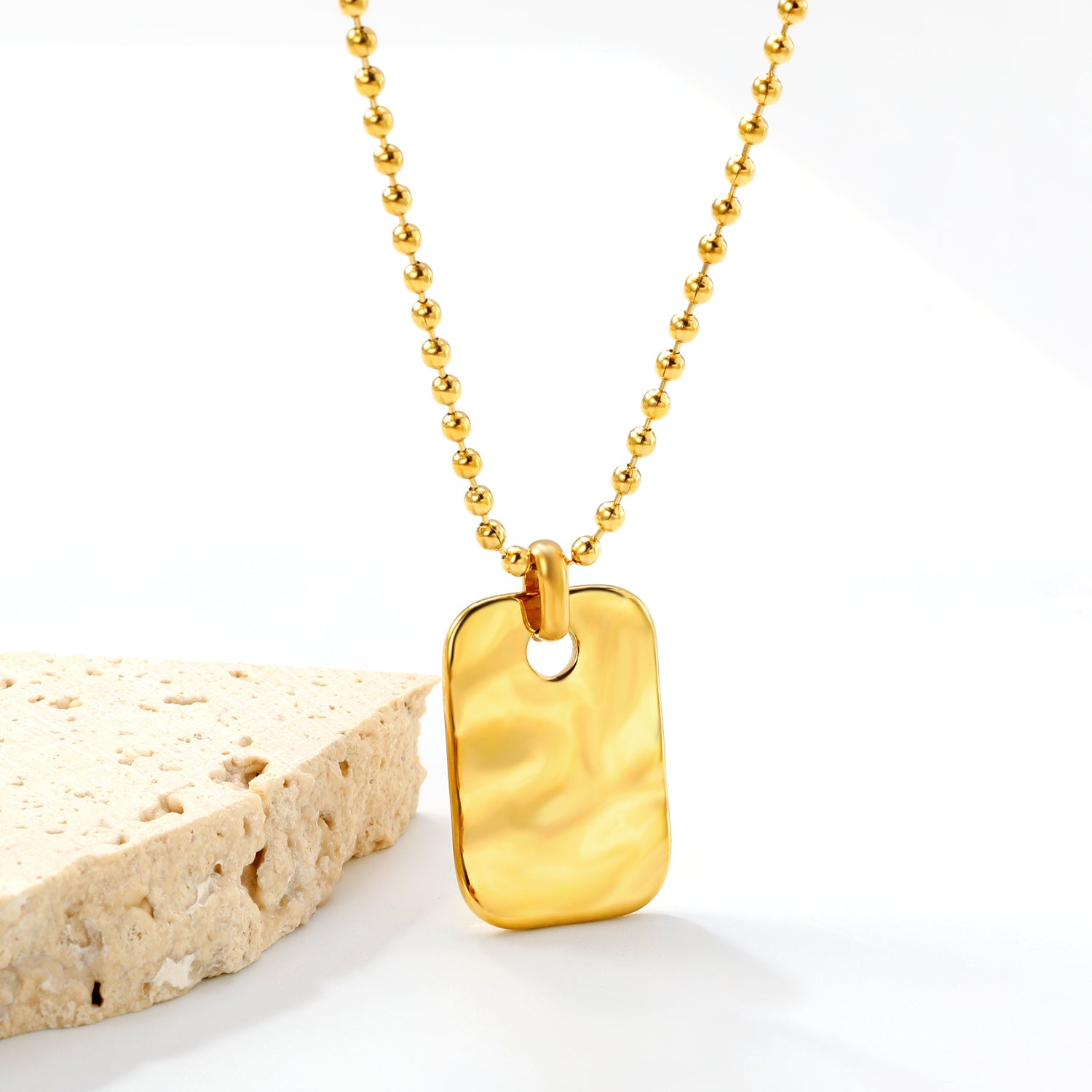 Hammered Gold Tag Pendant Necklace