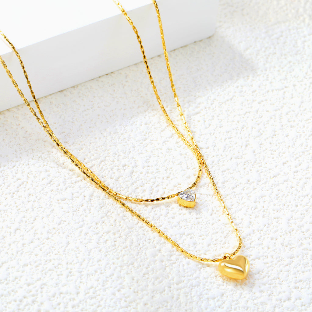 Layered Double Heart Pendant Necklace