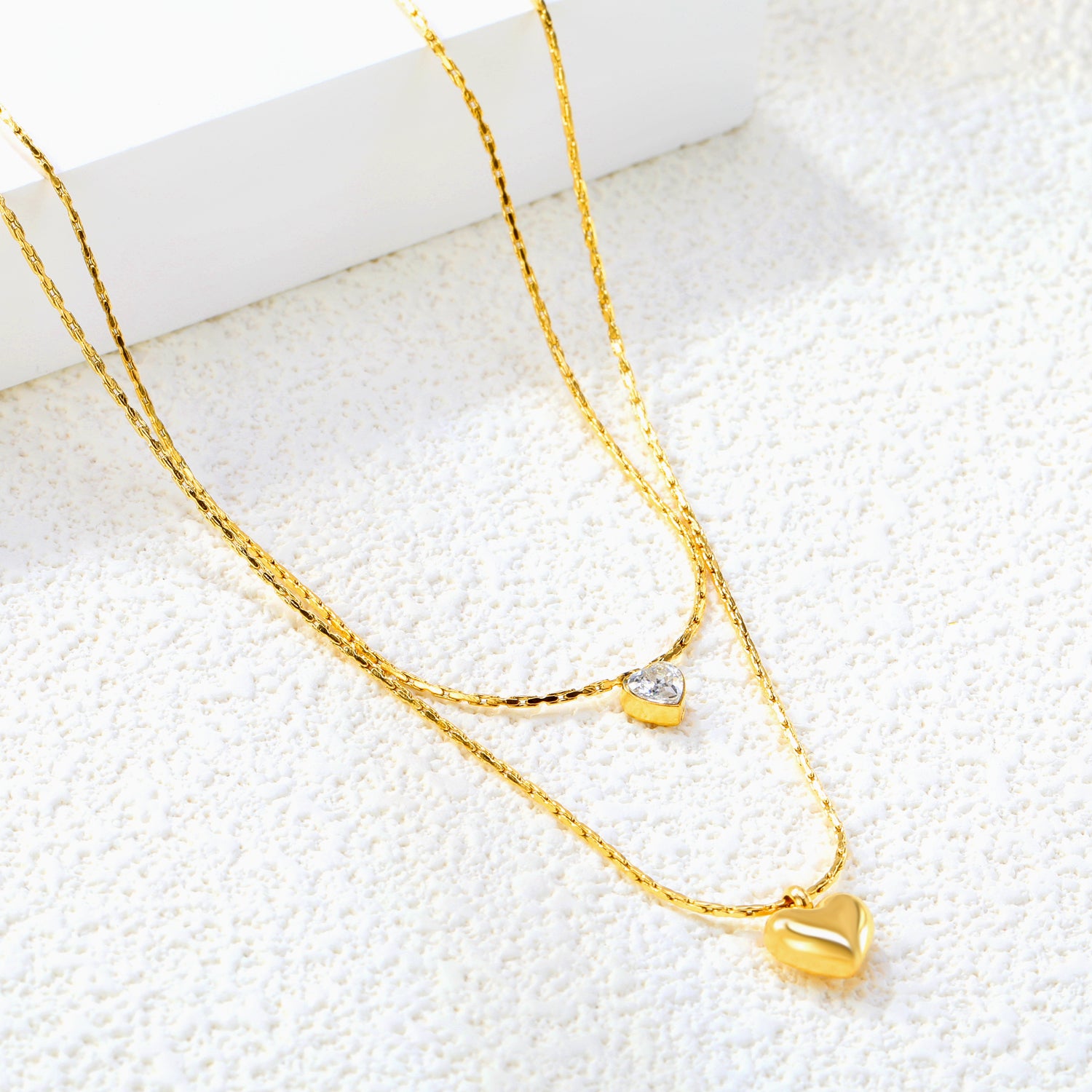 Layered Double Heart Pendant Necklace