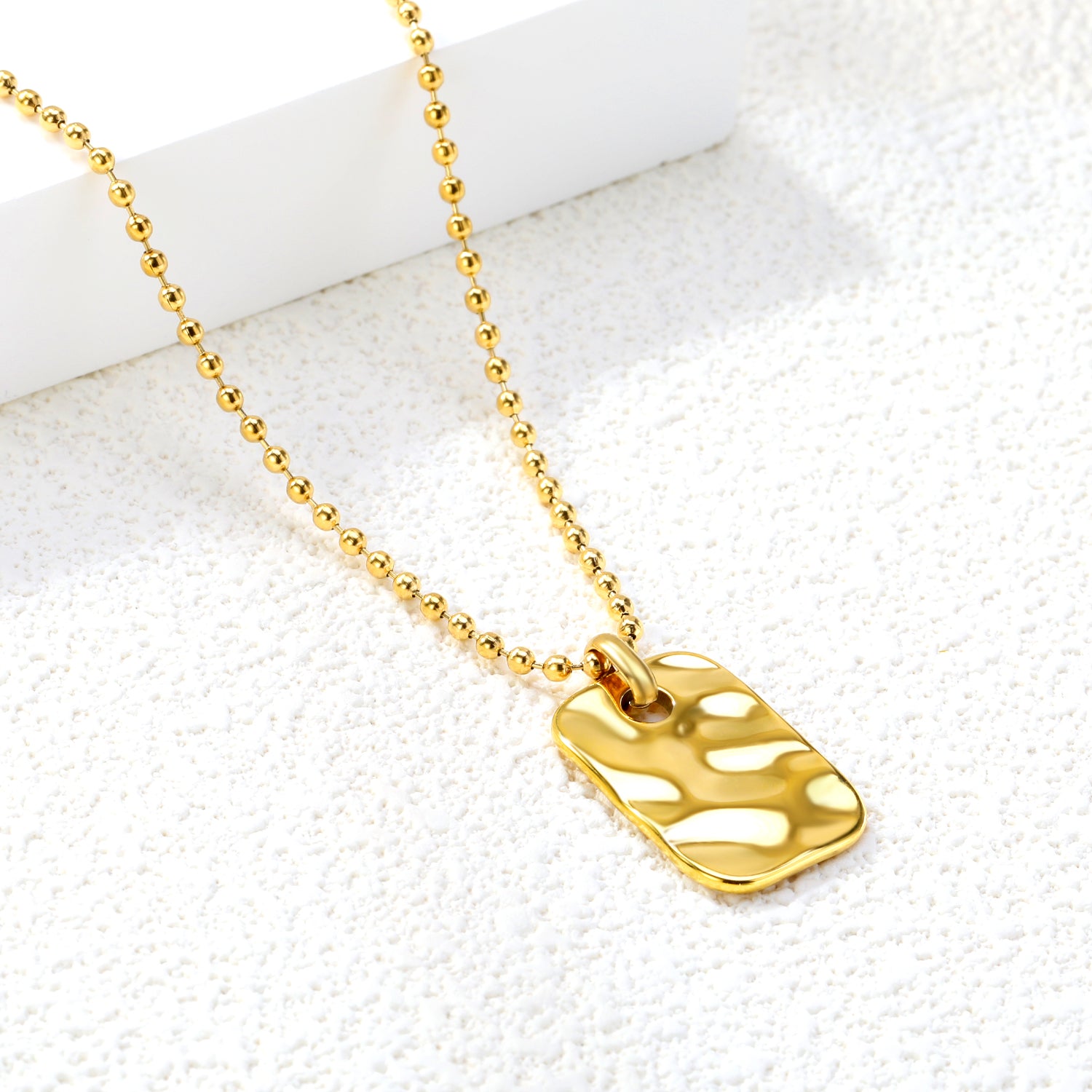 Hammered Gold Tag Pendant Necklace